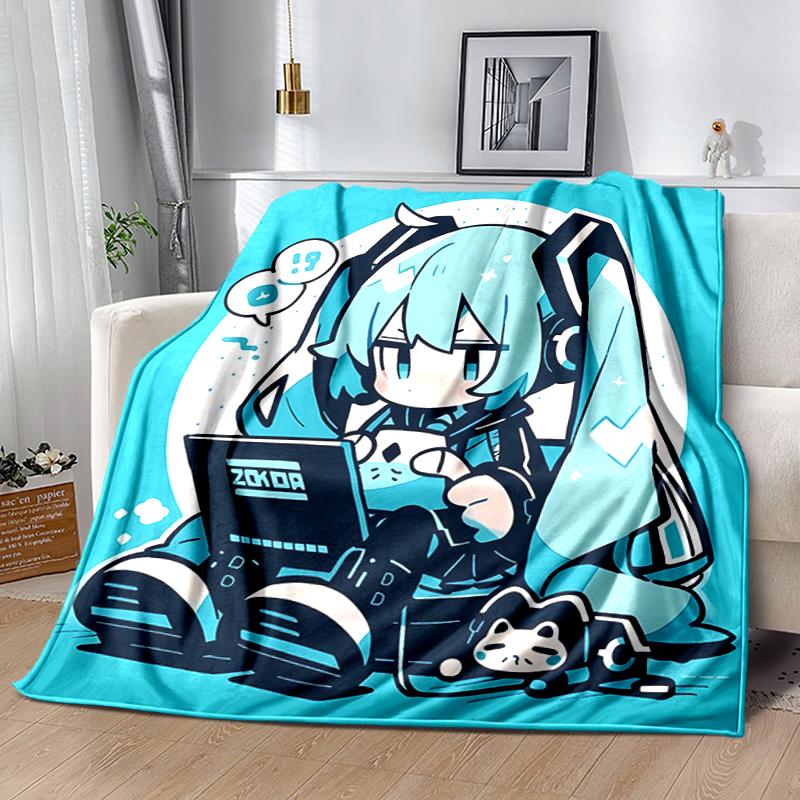 1pc Blanket Hatsune Miku Print Design, Lightweight Blanket for Sofa, Bed- Soft &Warm, Gift for All Seasons like Christmas, Halloween