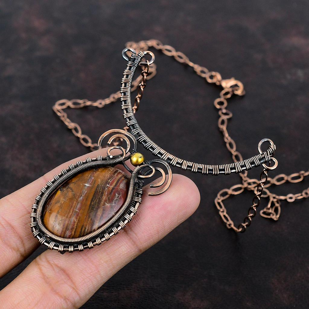 Red Snakeskin Jasper Necklace Copper Wire Wrapped Gemstone Necklace Handmade Jewelry Adjustable Necklace Copper Wire Jewelry Gift For Mother