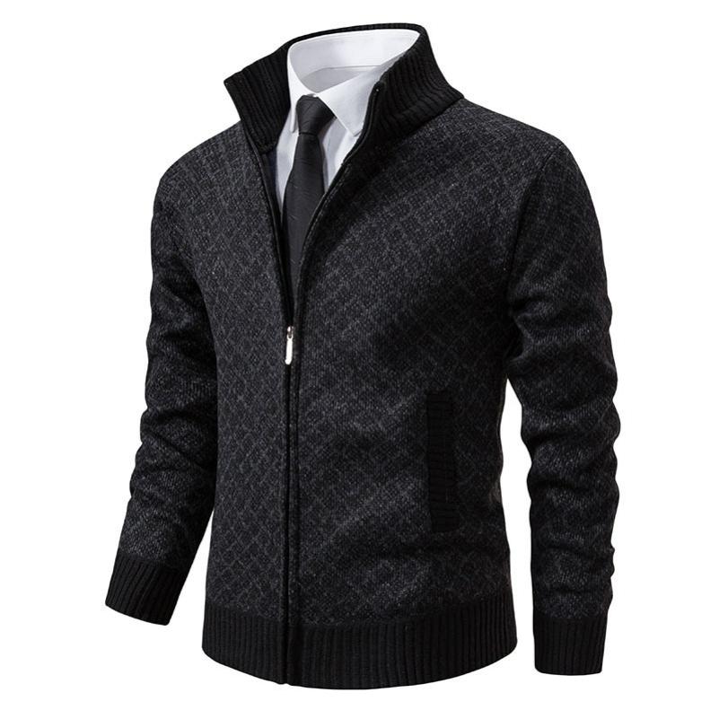 Autumn and Winter Men's Fashion Plaid Jacket Jacket Men's Trend Stand-up Collar Slim Long-sleeved Casual Sweater