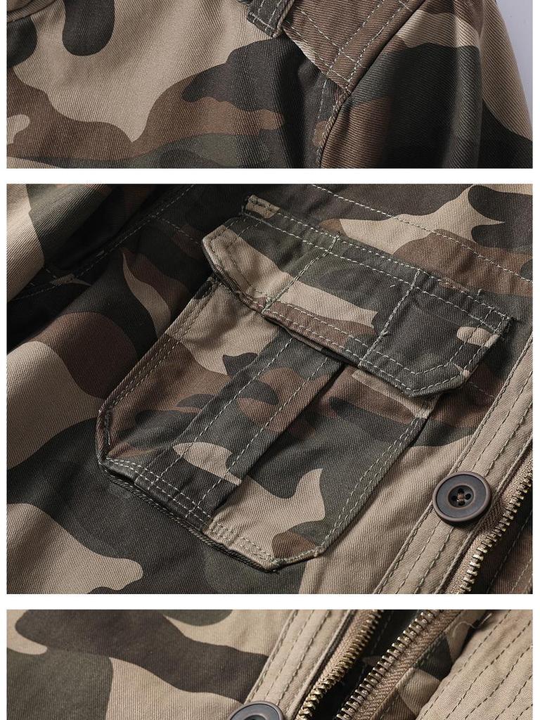 Herren Grün Camouflage Retro Jacke mit Reißverschluss - Lockerer Schnitt, Ideal für Frühling & Herbst