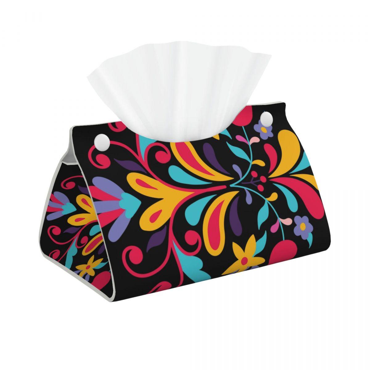 

Изготовленный на заказ мексиканский цветочный художественный чехол для коробки салфеток для ванной комнаты, автомобиля, текстильная вышивка, прямоугольный держатель для коробки салфеток для лица из искусственной кожи