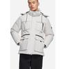 Li Ning Training Series Solid Color Multi Pocket Workwear Detachable Hooded Down Jacket Men Outerwear Champagne-White AYMS311-1