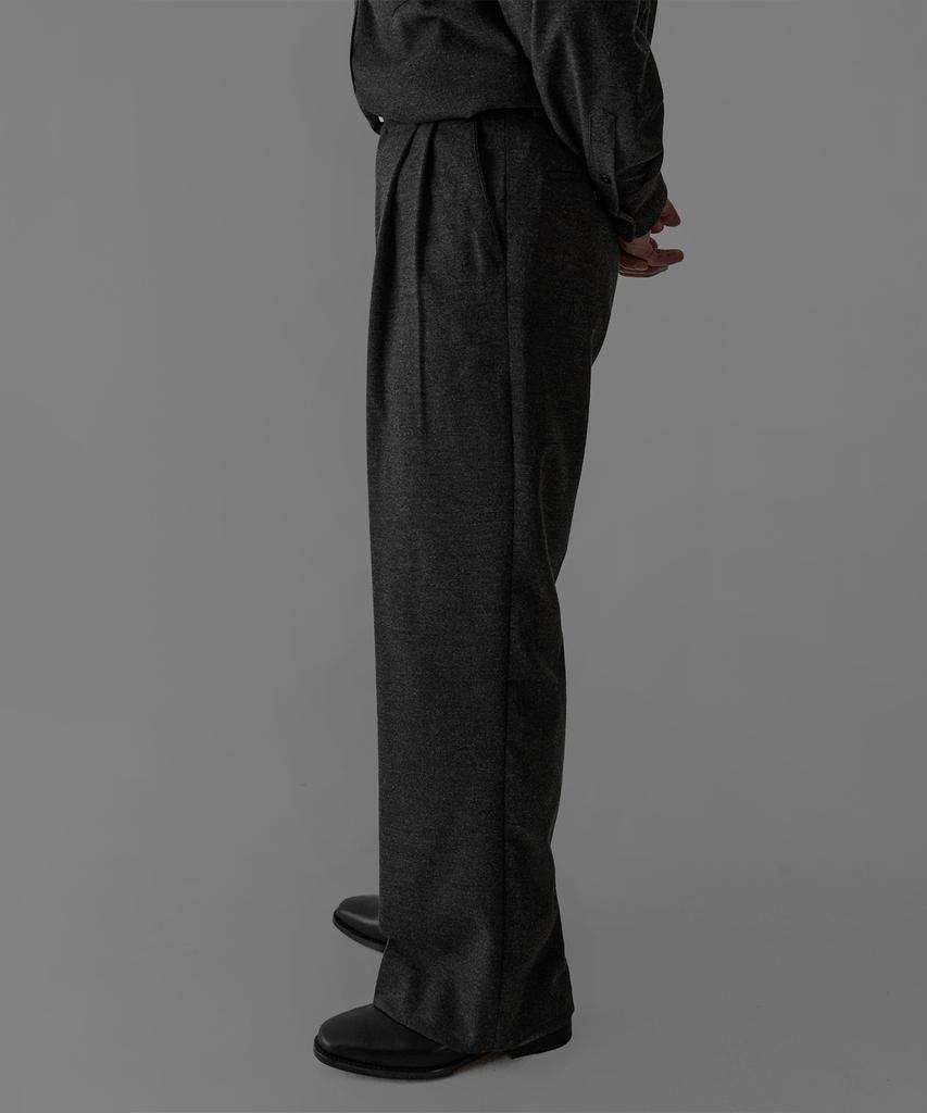 Baulopeulodeogteu Wool Double-Pleat Wide Slacks [Charcoal]
