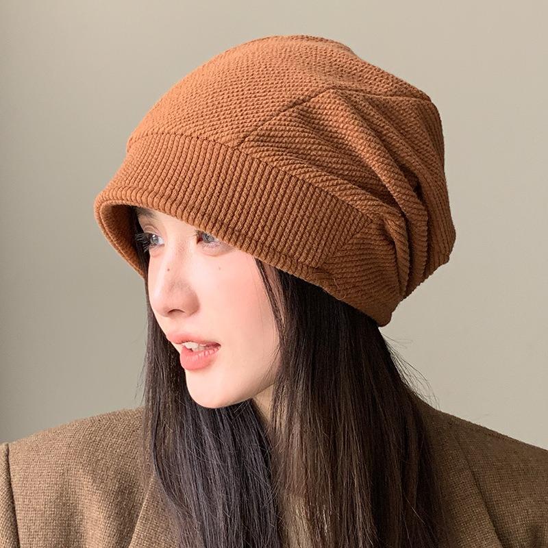Autumn and Winter Hats Women's Fashion Retro Cold Hats Big Head Circumference Showing Face Small Headgear Versatile Warm Pile Hats