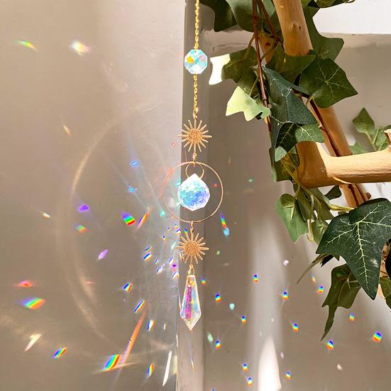 Pegador de Sol de Cristais Coloridos, Pegador de Sol Pendurado com Corrente, Ornamento de Sino de Vento com Bolas de Cristal para Janela Casa Jardim Dia de Natal Festa Casamento