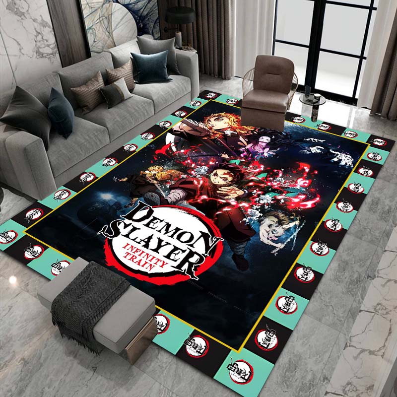Cute cartoon Kimetsu no Yaiba rug, suitable for playrooms, bedrooms, living rooms, sofas, and other home décor; non-slip rug for
