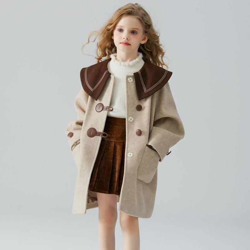 Girls' Woolen Coat, Loose School Style, Spring and Autumn Children's Woolen Coat, Winter Thickened Cotton-padded Coat