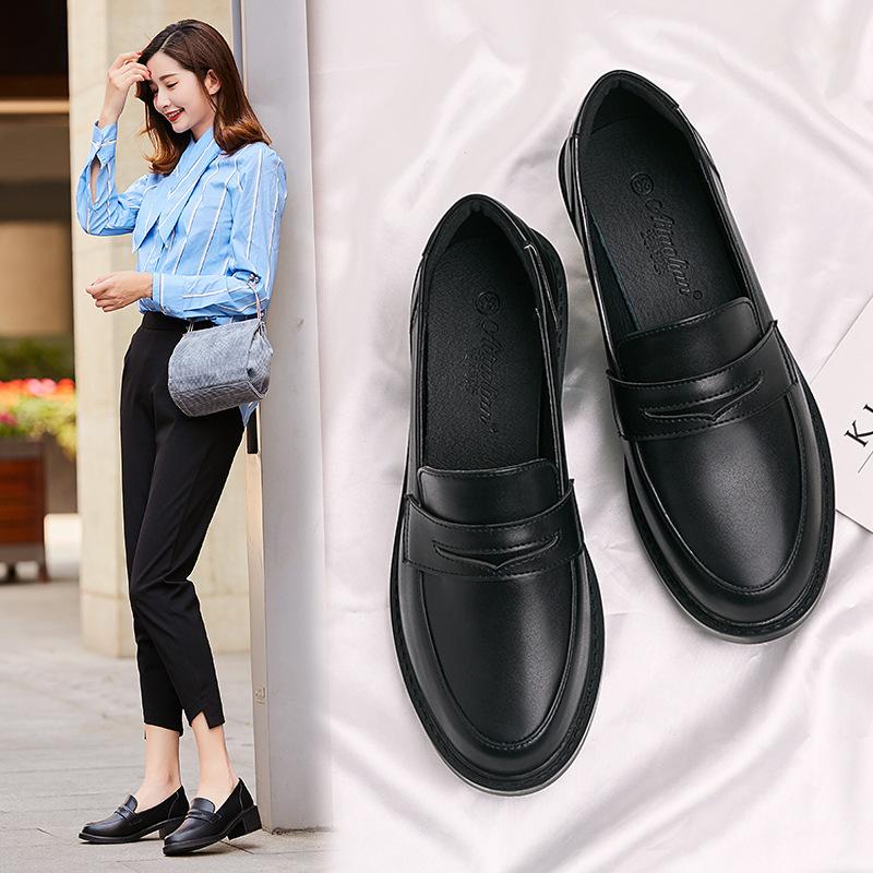 

Кожаные туфли на плоской подошве для женщин Huizhou, виноградные, такие же, черные, маленькие кожаные туфли, осенне-зимние, новые мокасины на толстом каблуке 34