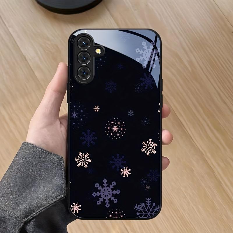 Snowflake Artistic Luxury Black Frame Glass Phone Case for Samsung Galaxy S26 S25 S24 S23 S22 S20 FE Ultra Plus anti drop Cover