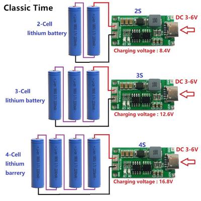 Multi-Cell 2S 3S 4S Typ-C bis 8,4 V 12,6 V 16,8 V Step-Up Boost LiPo Polymer Li-Ion Ladegerät 7,4 V 11,1 V 14,8 V 18650 Lithium-Batterie