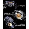 Forsining Men's Automatic Skeleton Watch Blue Black Stainless Steel Band Waterproof Modern Design