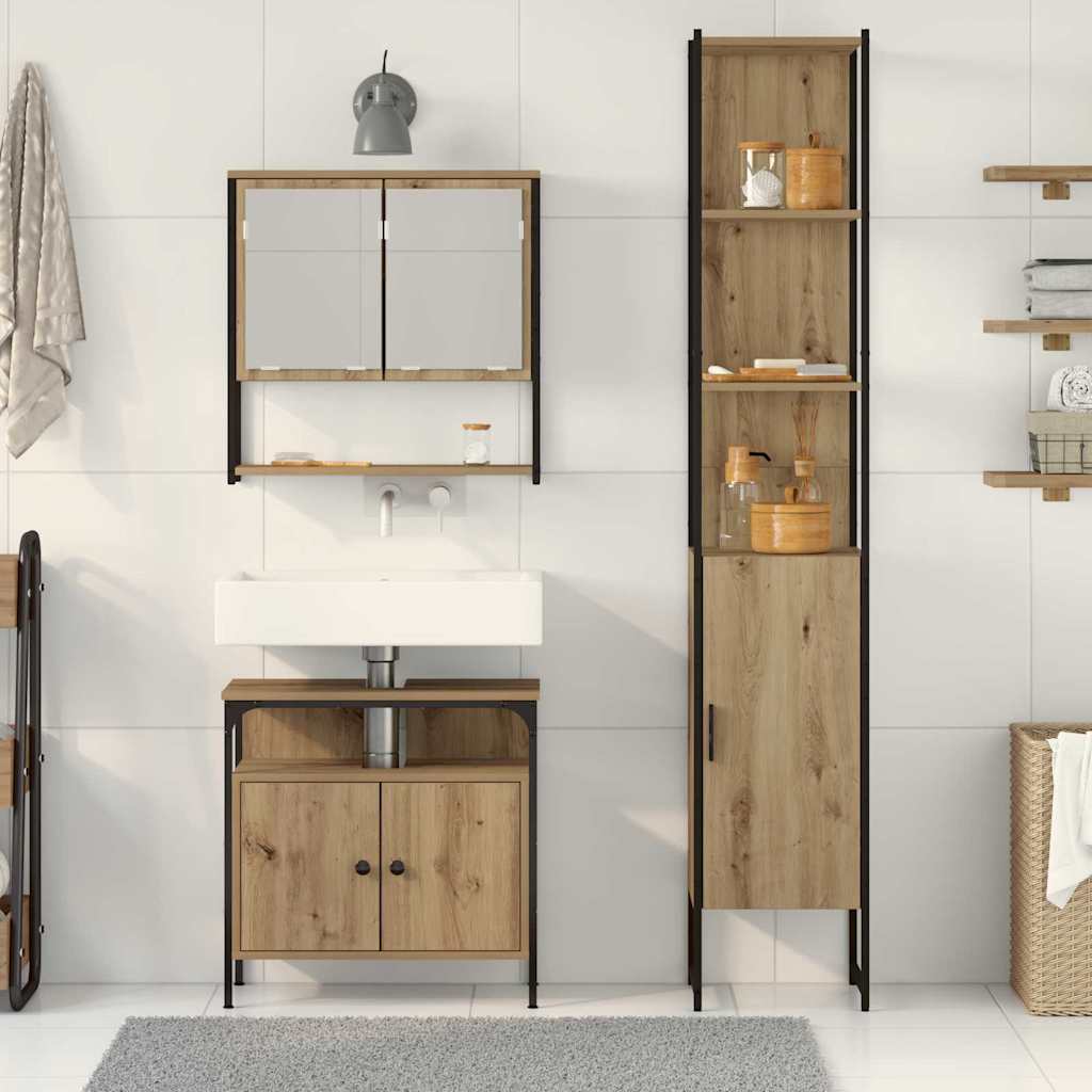 Bathroom Furniture Set with Shelf 3 pcs Artisan Oak Wood Based Material