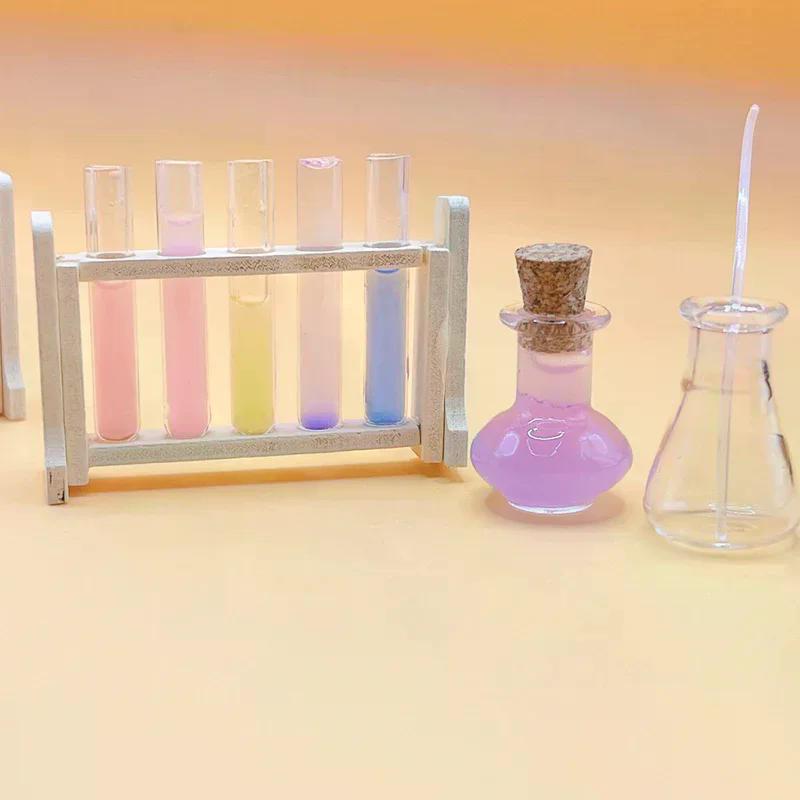 Dollhouse Rack Model 12 Laboratory Tool Set Mini Test Tube Dropper Measure Cup Dolls House School Scene Toys 1:12