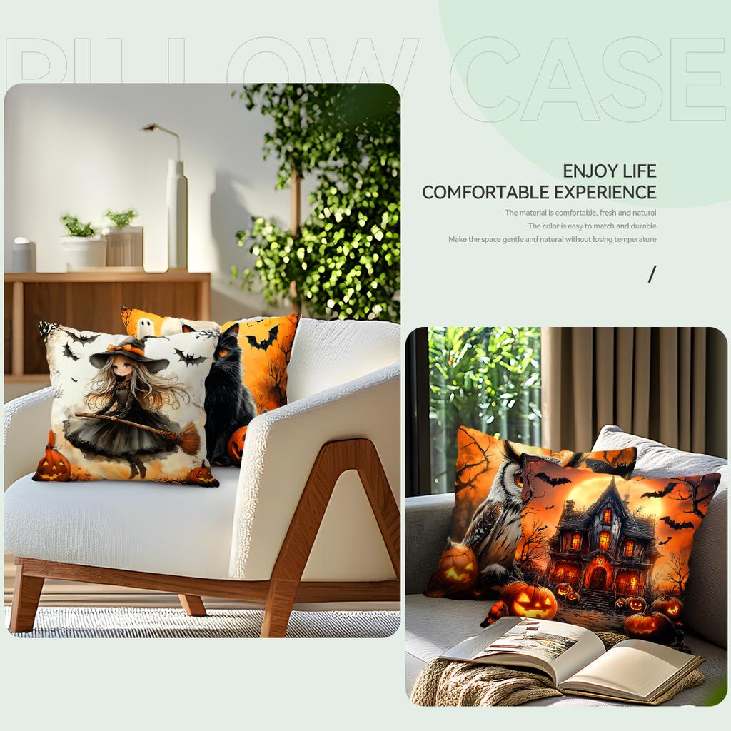 Halloween Pumpkin Black Cat Pillowcase Printed Polyester 45X45Cm Throw Pillowcover Decorative Sofa Cushion Pillowslip Home Decor