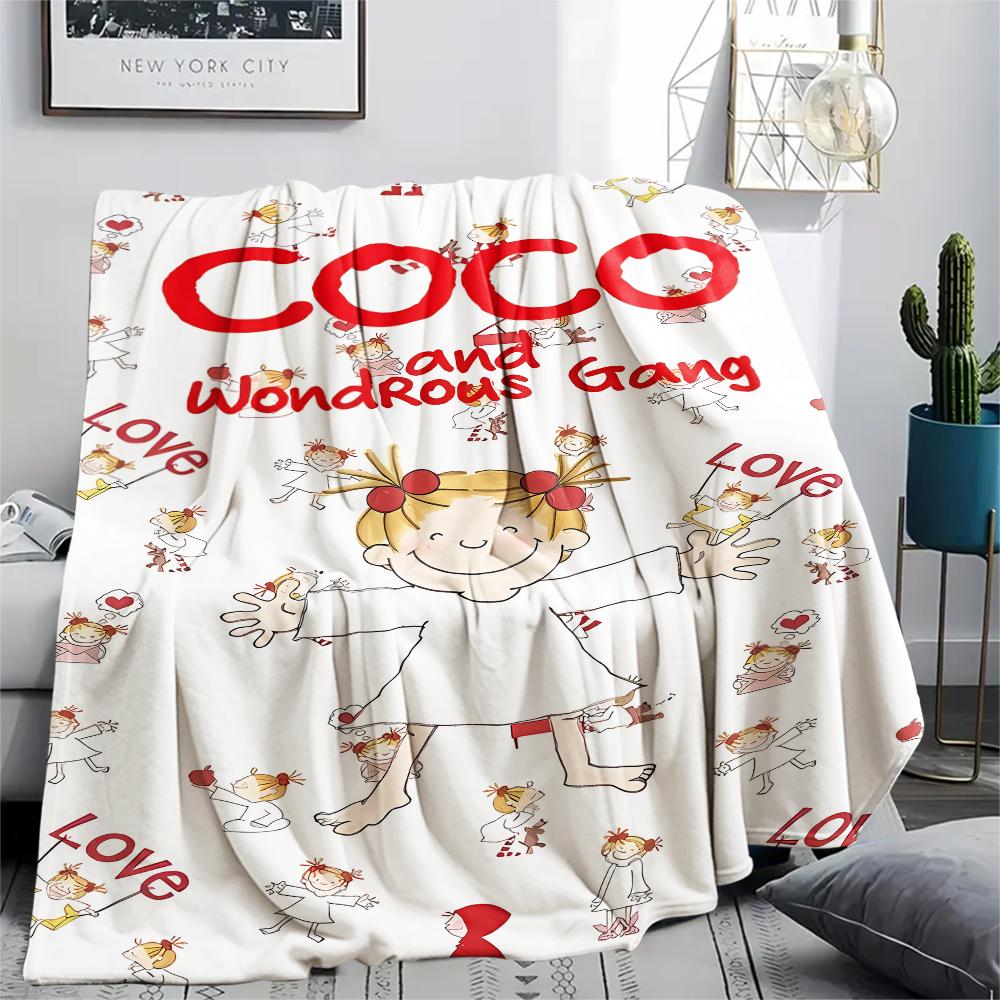 1PC Coco-chan Print Flannel Blanket, High quality All Seasons, Home Decor, Warmth and Comfort, Perfect for Christmas Gifts