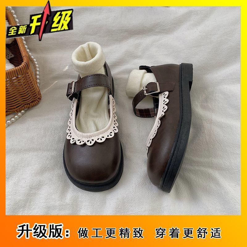 

Французская студентка с круглым лицом в юбке, милые японские туфли-одиночки, детские популярные ретро туфли Мэри Джейн из маленькой кожи, женские 40