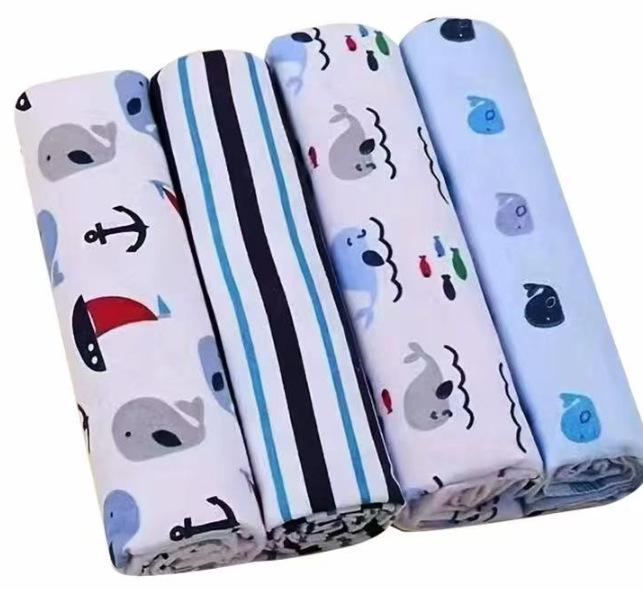 Pasgeboren Katoenen Inbakerdoek Set met Cartoonprint - 4 Enkellaagse Babydekens