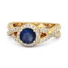 Blue Sapphire Halo Accents Ring - 925 Sterling Silver Gold Vermeil