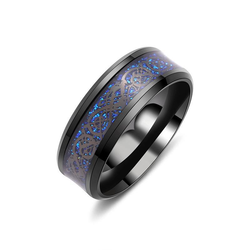 Bague pour homme à bord biseauté en forme de dragon européen et américain - Acier inoxydable au titane