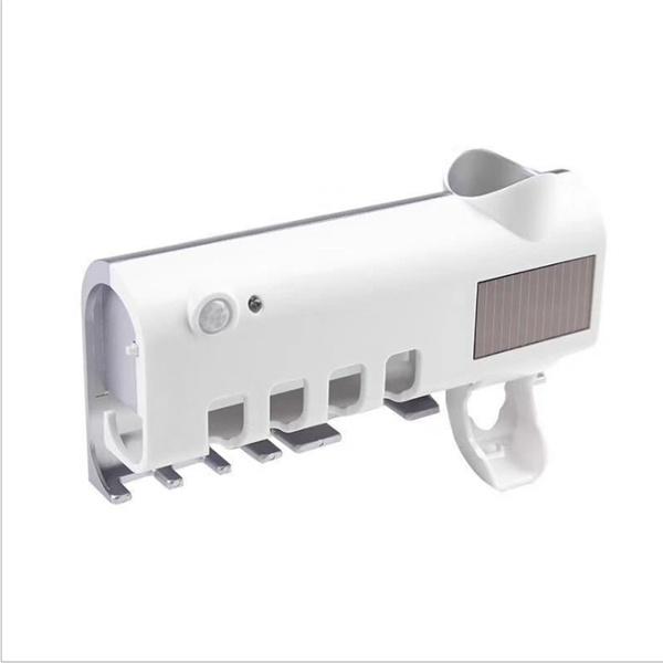Stérilisateur de brosse à dents 3 en 1 à lumière UV, distributeur automatique de dentifrice, support de brosse à dents intelligent, organisateur de dentifrice, ensemble de salle de bain solaire