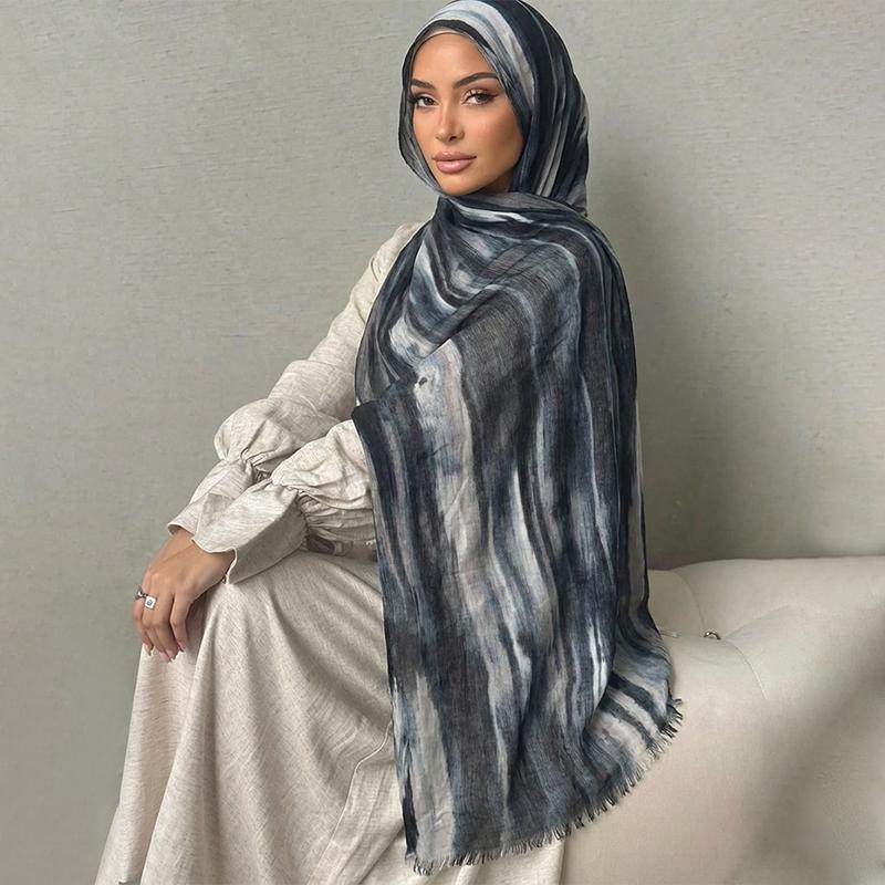 Ramadan Watercolor Modal Hijab Women Bohemian Watercolor Soft Muslim Hijabs Floral Breathable Shawl Wrap Scarf Headscarf Warm