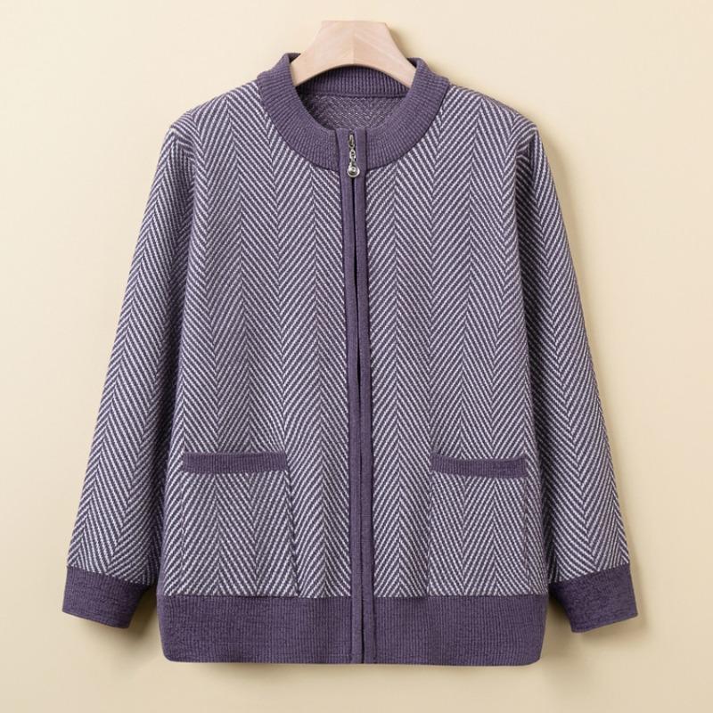 Grandma coat spring and autumn new old man knitted cardigan coat female mother old woman striped top