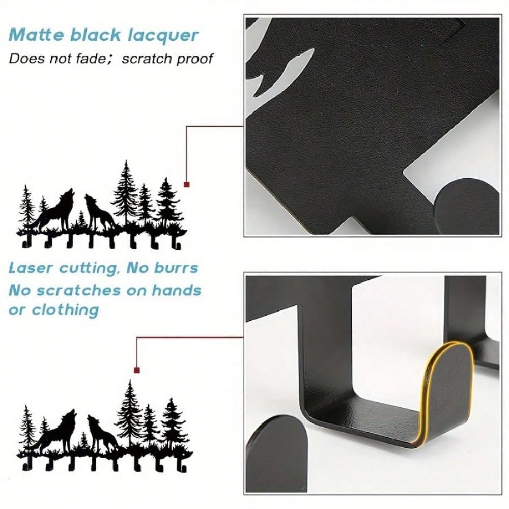 1 stk. rustikk metallnøkkelholder med ulvetema - enkel å installere veggmontert klesstativ, perfekt for stue, kjøkken, bad, gang,