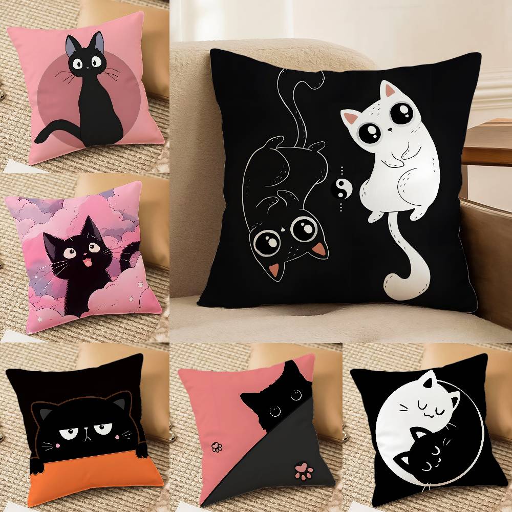 Cartoon Cat Surprise Accompanying Print Pillow Case Comfort Sofa Bed Silky Elegant Invisible Zipper Decorative Cushion Cover