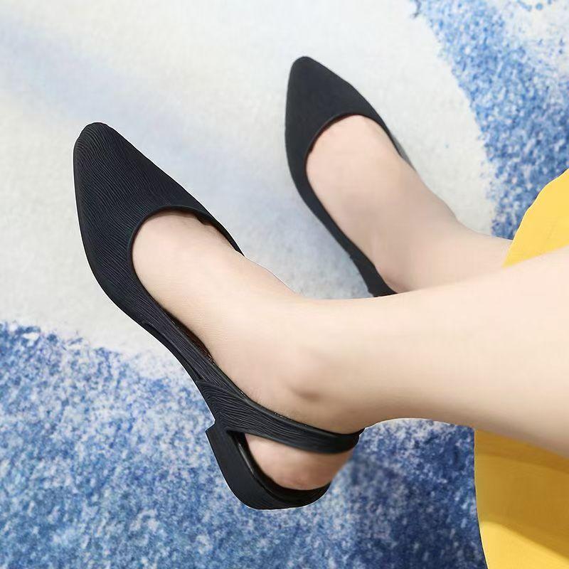 Women's Summer New Low Heel Slip On Sandals Soft sole Non Slip Waterproof Shallow Pointed Toe Match Skirt Sandals Beach Sandals