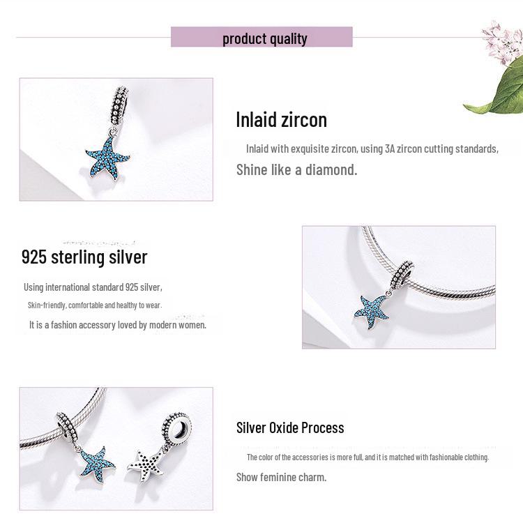 2020 Sterling Silver Starfish Blue Charm Pendant for DIY Bracelets & Necklaces