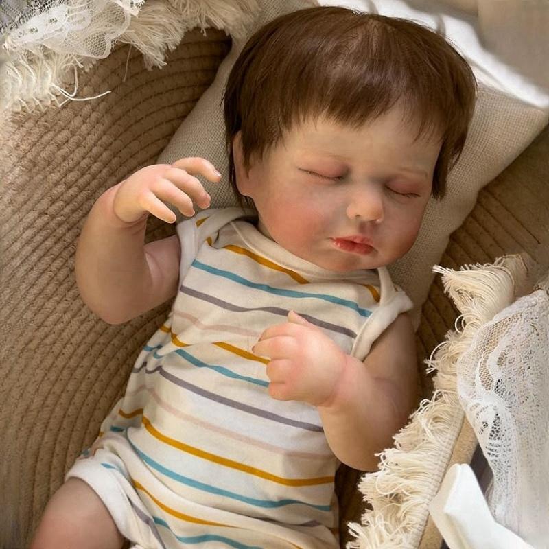 49cm Lifelike Reborn Baby Dolls LouLou Full Body Silicone Waterproof Anatomically Correct Soft Baby Girl Doll with Hand Rooted Hair Kid Christmas Gift