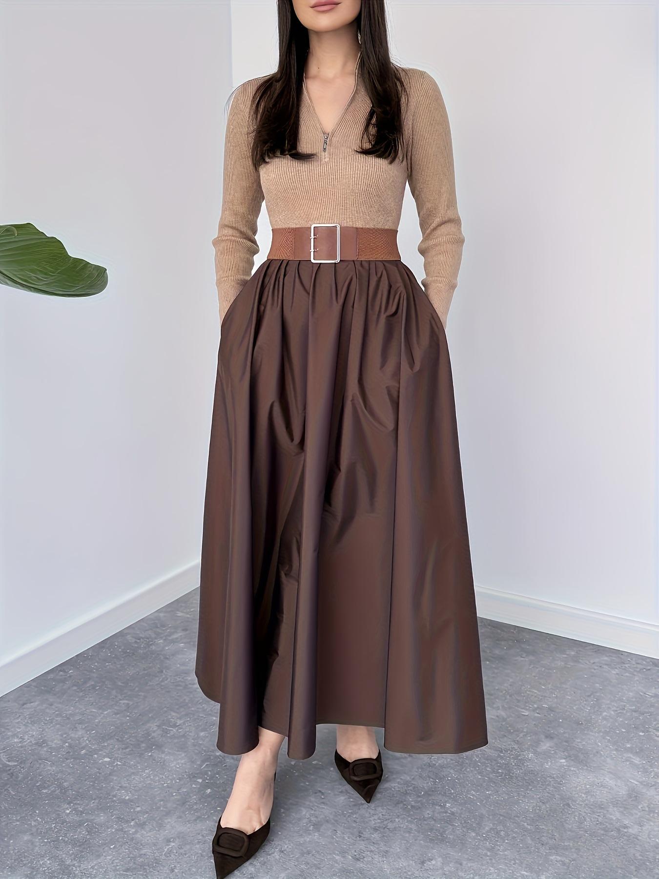 Hepburn-Style French Black V-Neck Long-Sleeve Dress for Early Autumn 2026 M кофейный