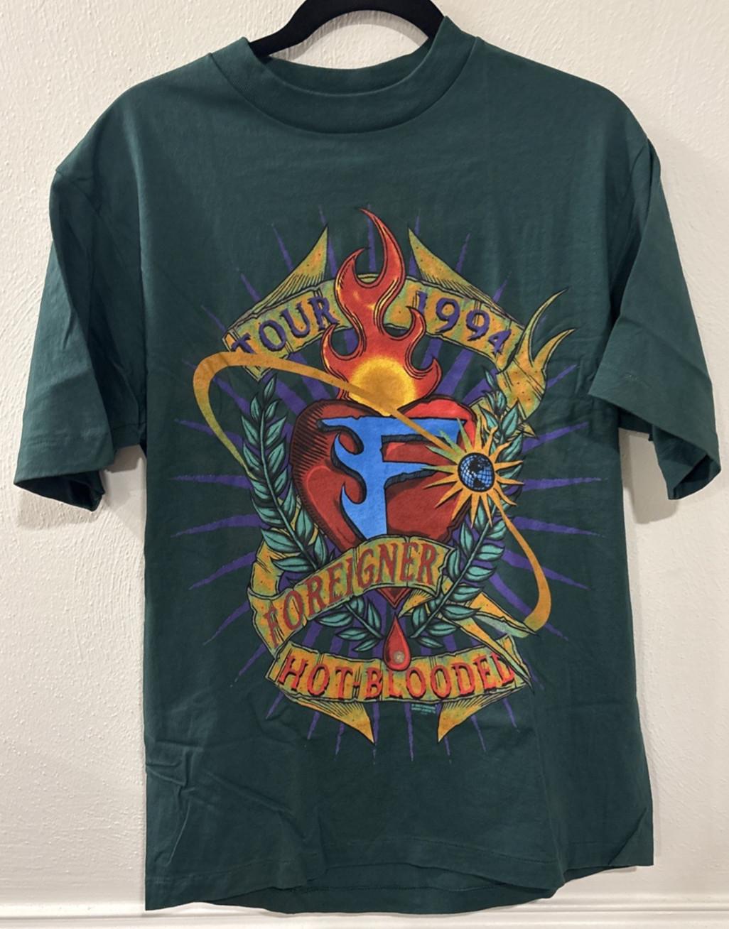 Vintage Foreigner Real World Tour 1994 Hot Blooded Mens Large Green Unisex T-Shirt S