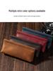 Spring-Loaded Crazy Horse Cowhide Pencil Case & Coin Purse - Multi-Functional Stationery Bag
