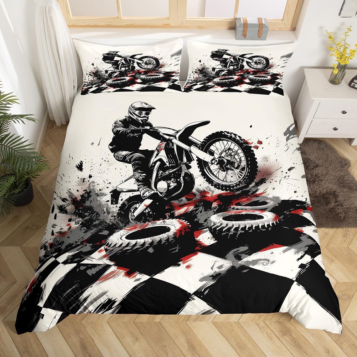 

Motocros Down Soft Duvet Cover Quen King-Sized Dimensionsd Dimensions Racing Beding Set Motocros Rider Comfortable Quilt Cover for Young Boys Tens 135*200cm Eu-Single