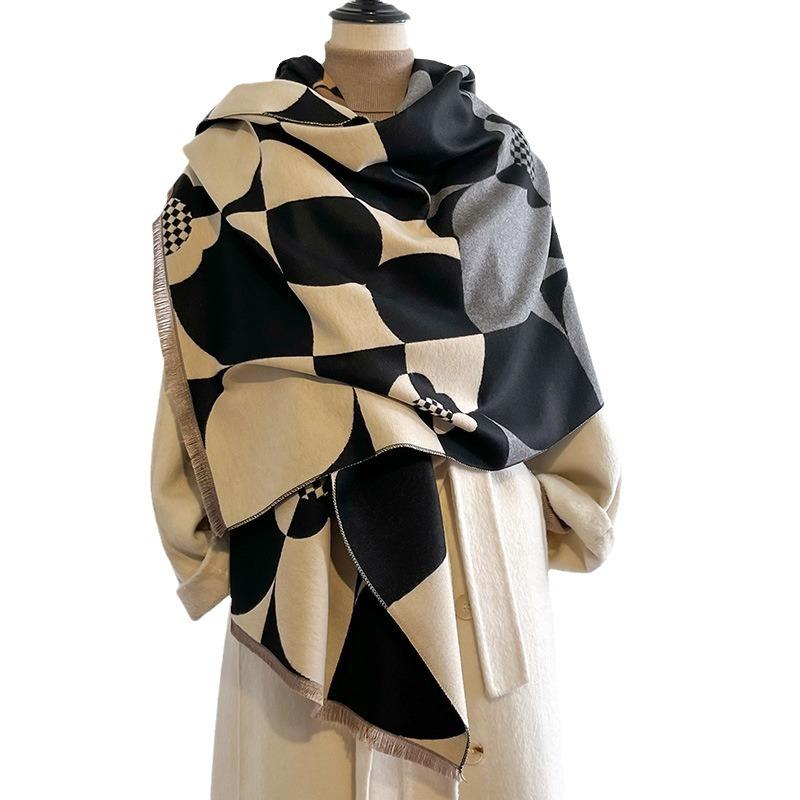Plant Flower Square Color Matching Simple Fashion Elegant Atmosphere Imitation Cashmere Warm Scarf Shawl Women