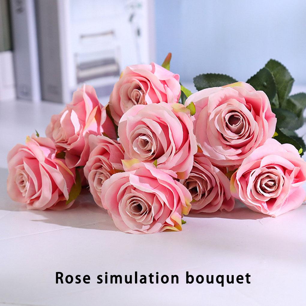 10 Heads Rose Artificial Flowers Bouquet Wedding Home Party Decor