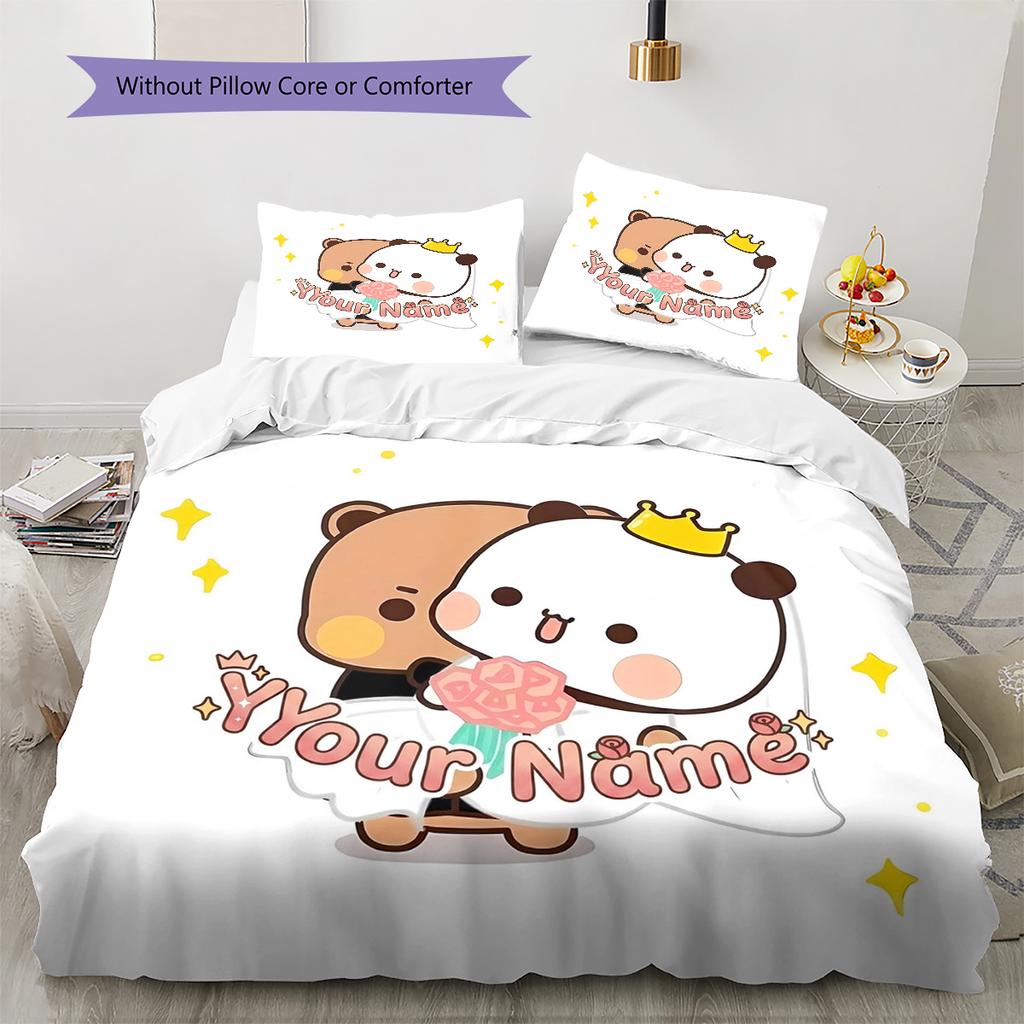 Bear Panda Night Custom Name Pattern Bedding Quilt Set Quilt Cover Pillowcase Home Birthday Gift(1 * Duvet Cover + 2 * Pillowcase, Without Core)