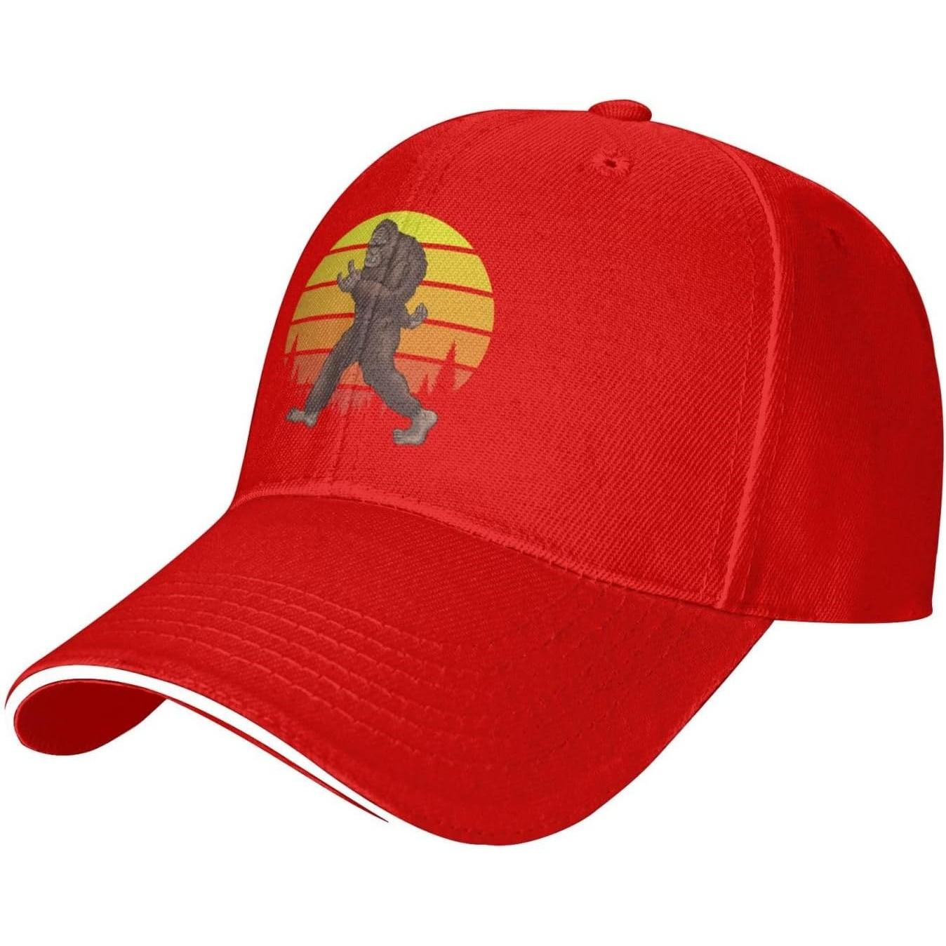 Bigfoot Rock On Retro Sunset Baseball Cap Polyester Adjustable Sun Hat Casual Golf Cap Adjustable