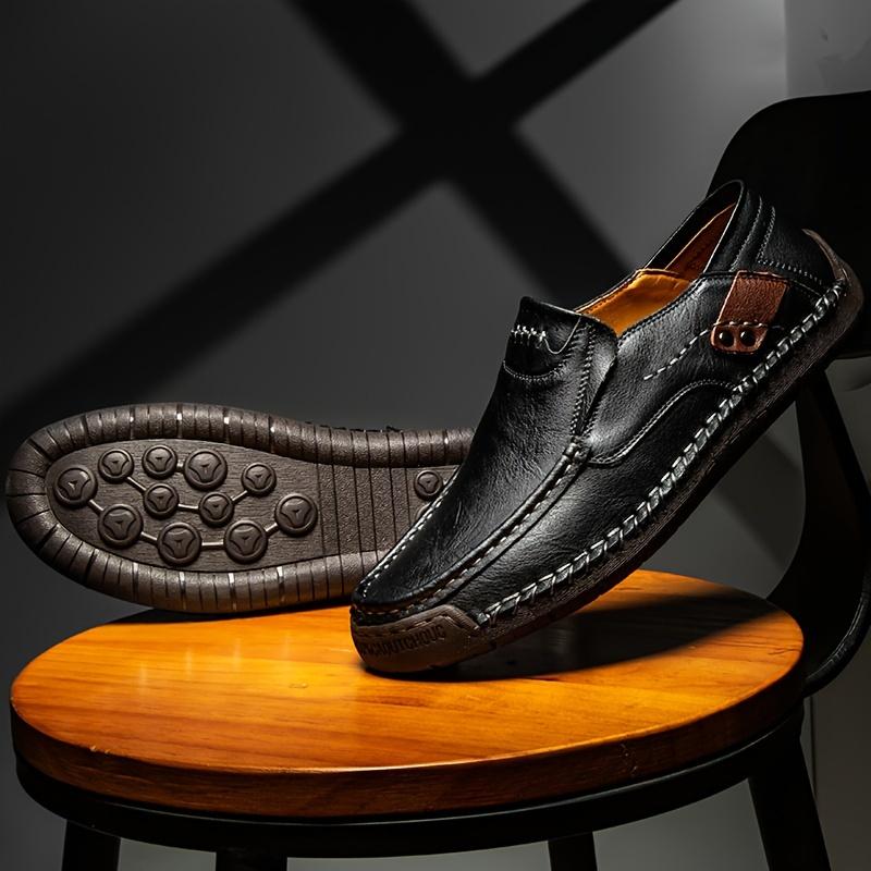 Hand-stitched Men's Outdoor Casual Shoes,Slip-on Flat Leather Shoes,Spring Breathable Plus Size Loafers