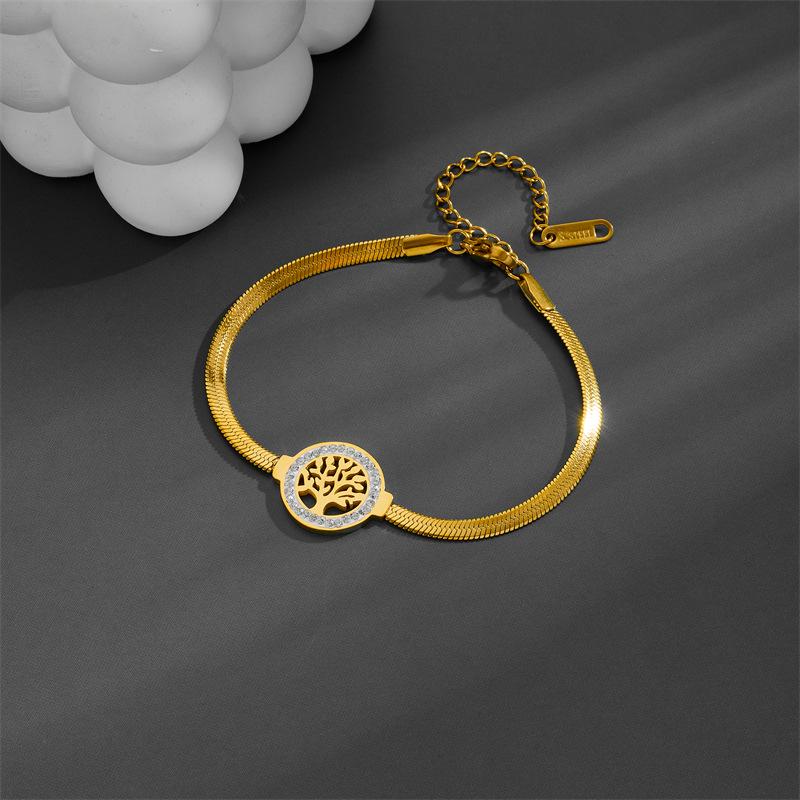 Women s Stainless Steel Tree of Life Bracelet with Zircon Inlay - Non-Fading Titanium Steel