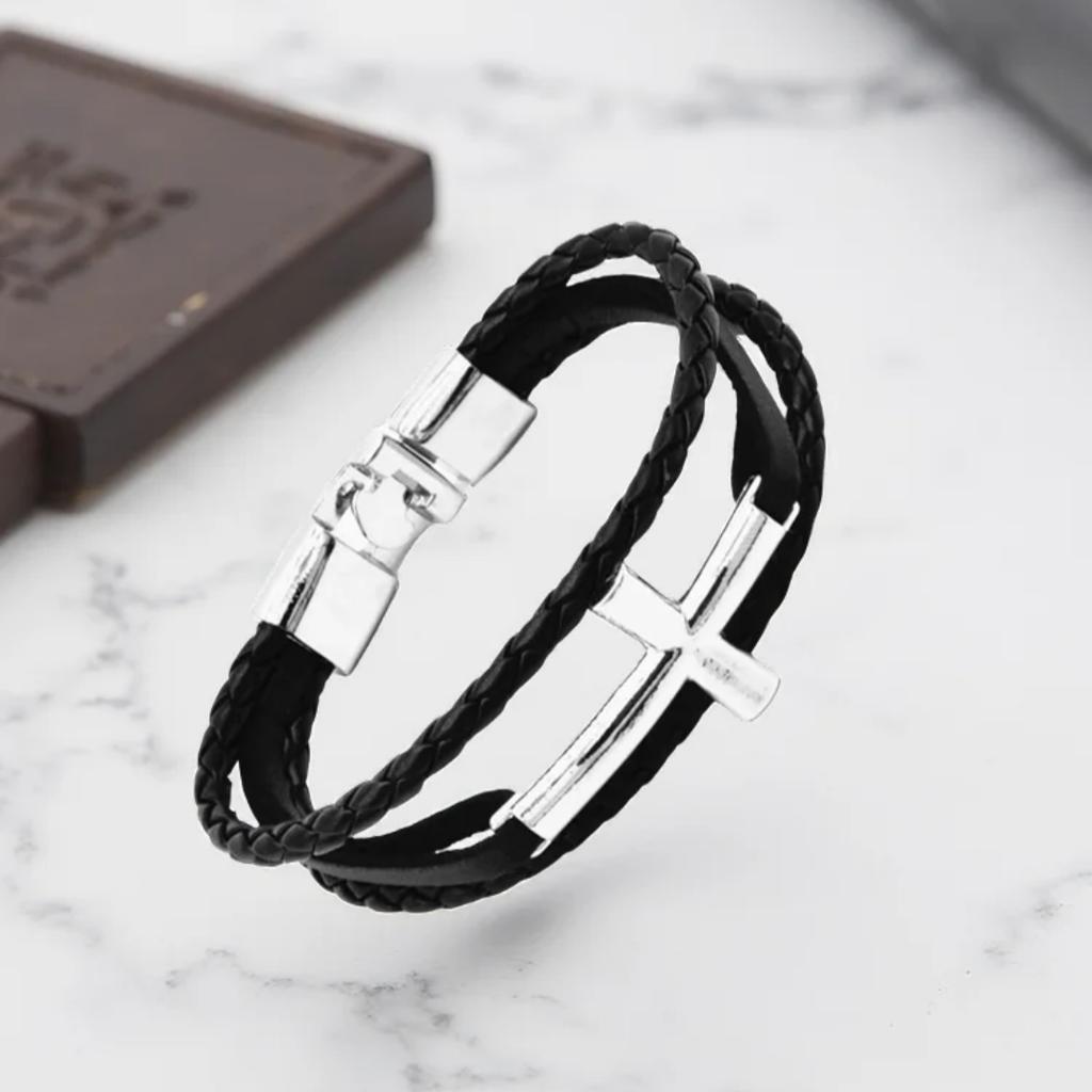 Fashion Cross Charm Bracelet Men Braided Leather Rope Bracelets Bangles Luxury Jewelry Gift Wholesale