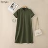 ZANZEA Women Casual Turn Down Collar Solid Color Short Sleeve Shirt Dress