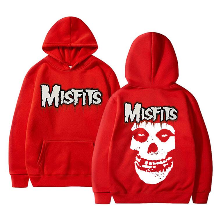Horror Punk Misfits Totenkopf-Rock-Print Hoodie Herren Fleece Baumwoll-Sweatshirt Herren Damen Gothic Vintage Langarm Oversized Hoodies