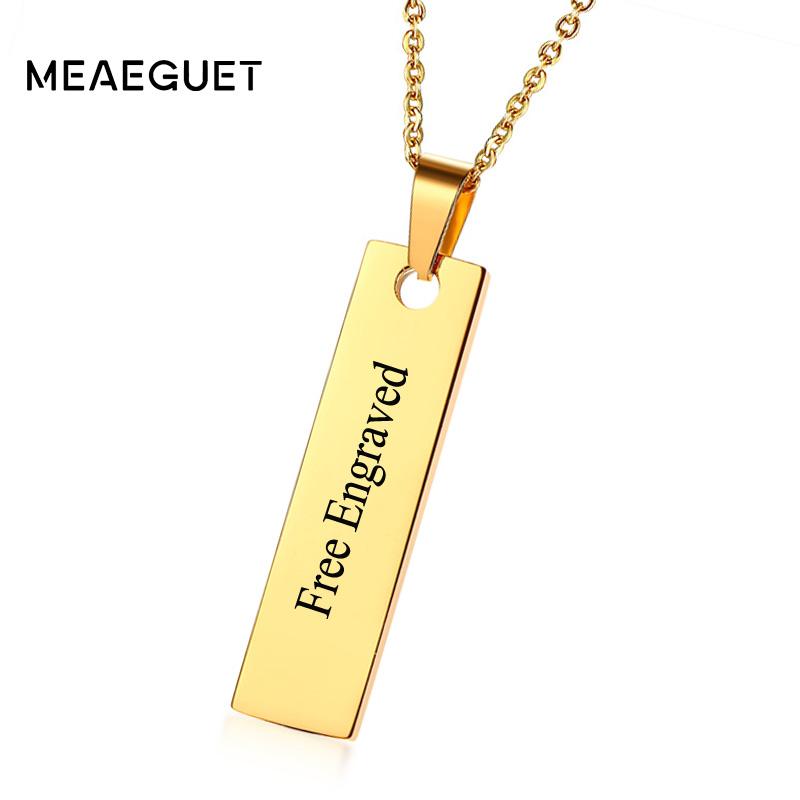 Personalized Women Bar Necklaces Pendant Custom Name Stainless Steel Charm Female Collar