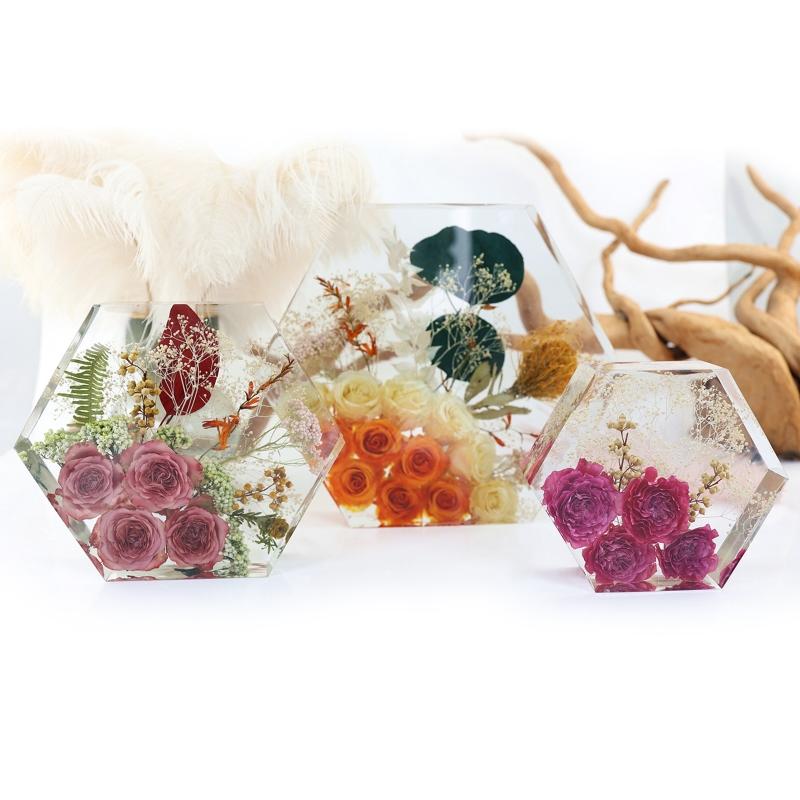 Groß Medium Klein Harzform Upgrade Sechseckige Silikonform zum Konservieren von Blumen DIY Hochzeits- Valentinstagsgeschenke