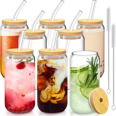 Bambusbedeckter Glasstrohhalm-Trinkbecher-Set mit 8-550ml/18.7oz Glasbecher, Eiskaffeebecher