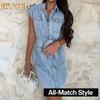 Fashion Summer Spring Solid Color Print Sleeveless POLO Neck Casual Dresses