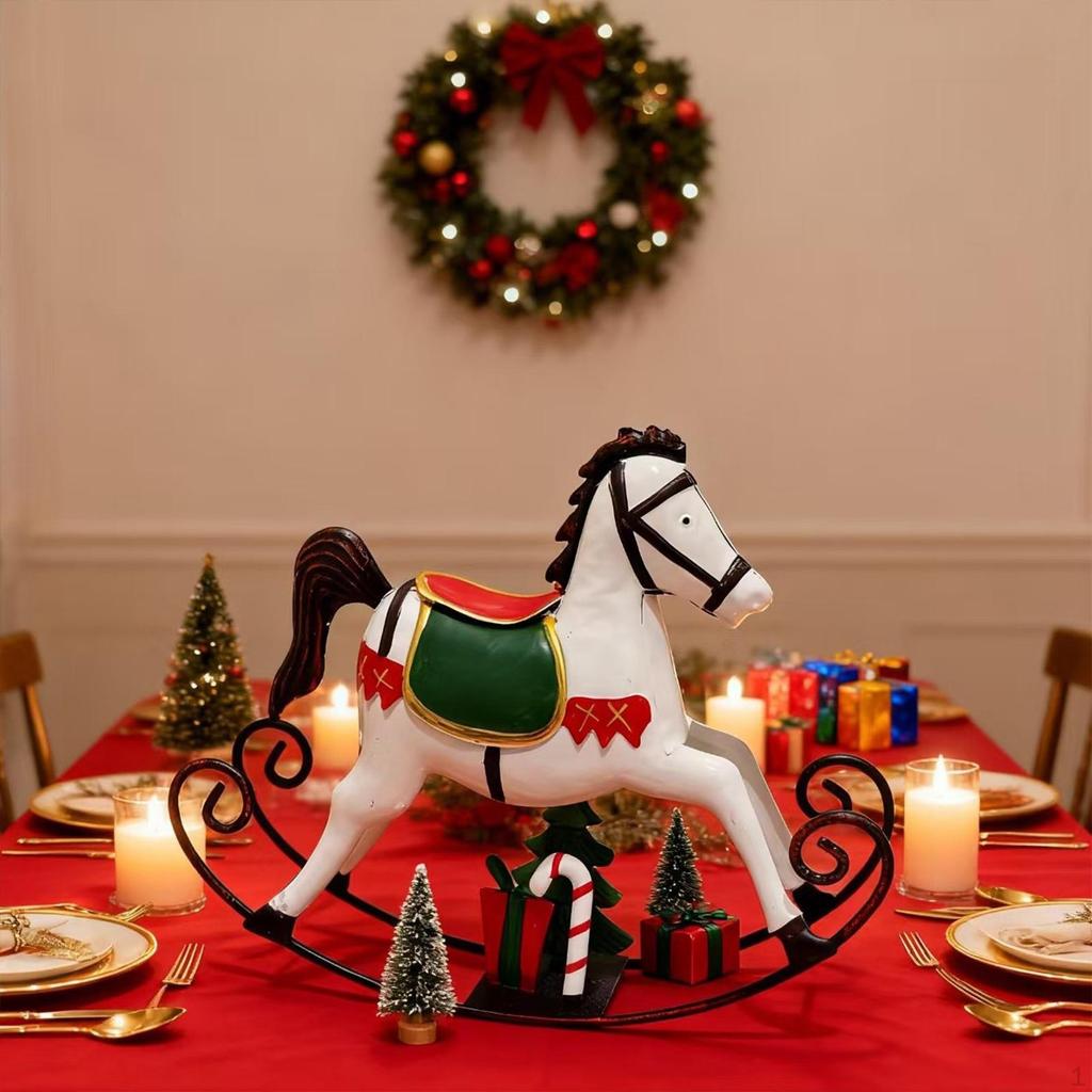 Christmas Horse Statue Animal Figurine Artwork Birthday Gift Iron Crafts Sculpture for Bookshelf