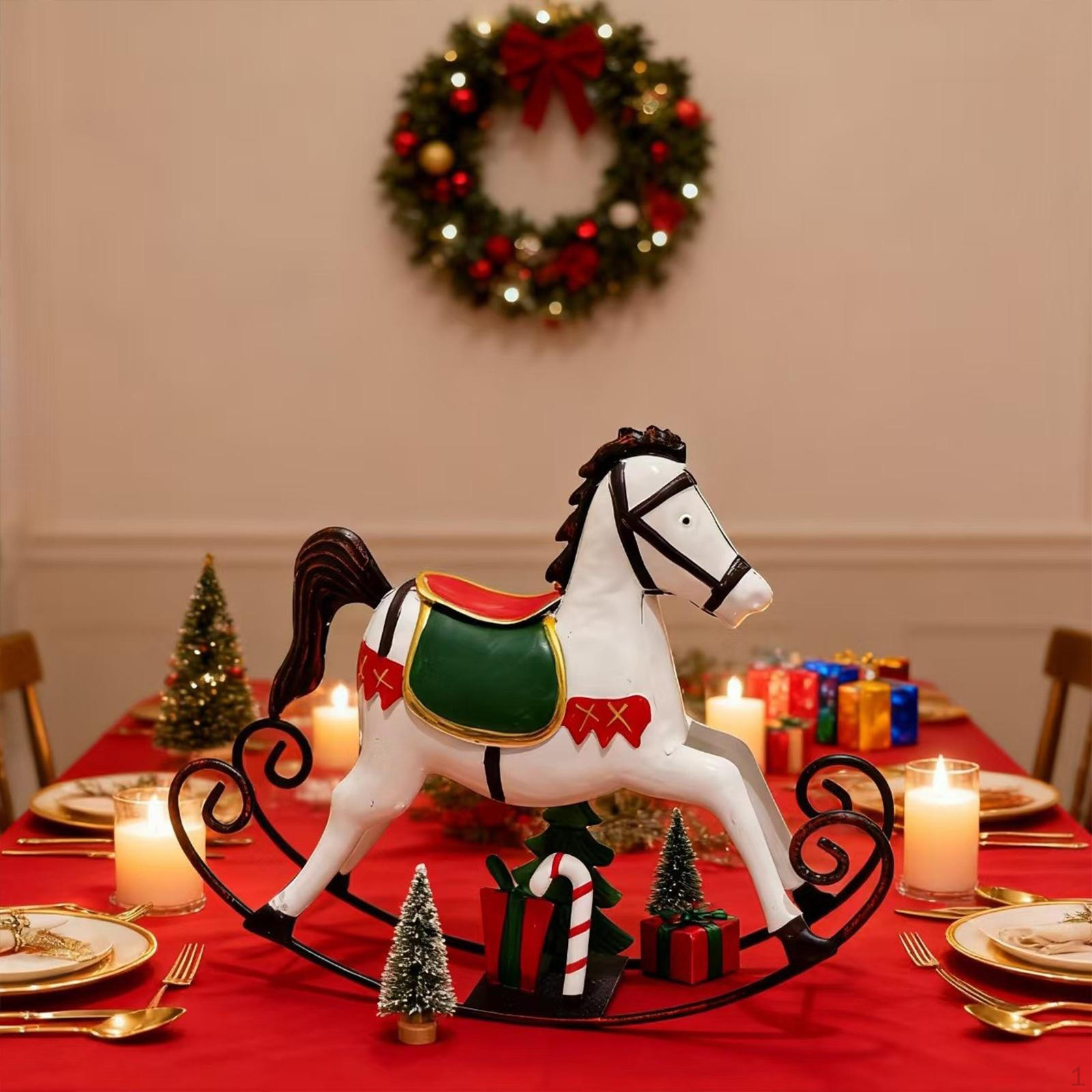 

Christmas Horse Statue Animal Figurine Artwork Birthday Gift Iron Crafts Sculpture for Bookshelf белый